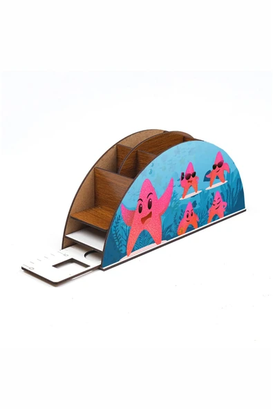 Notpa Ahşap Deniz Yıldızları Gökkuşağı Cetvelli Masaüstü Kalemlik Kutu Çocuklar Için Organizer Gk110 - Resim 4