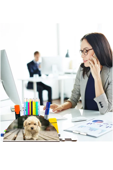 Notpa Ahşap Terrier Köpek Gökkuşağı Cetvelli Masaüstü Kalemlik Kutu Çocuklar Için Organizer Gk131 - Resim 4