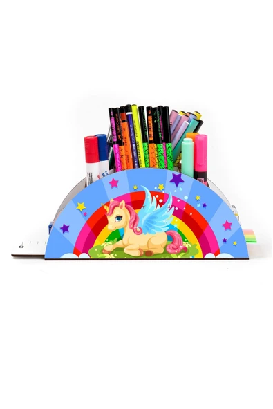 Notpa Ahşap Vip Kanatlı Unicorn Gökkuşağı Cetvelli Masaüstü Kalemlik Çocuklar Için Organizer Vip25 - Resim 2