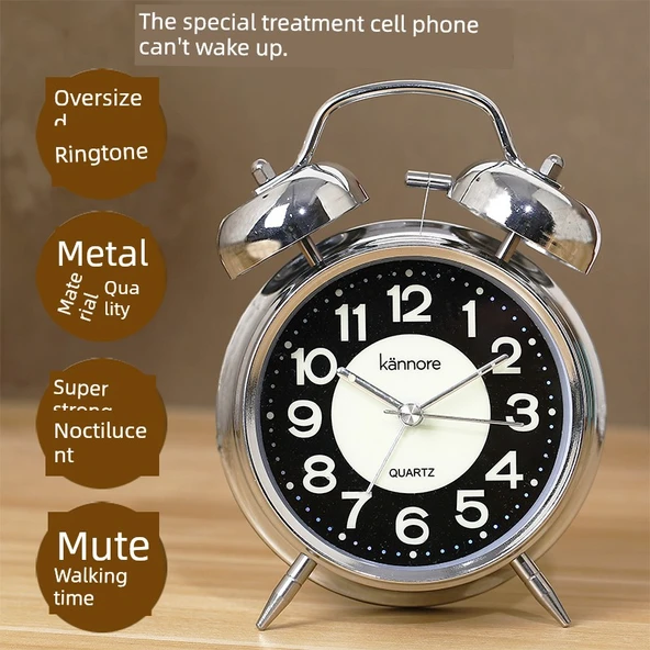 4 inç Bronz Beyaz Yüzeyli Metal Başucu Çalar Saat - Model 2 - 2