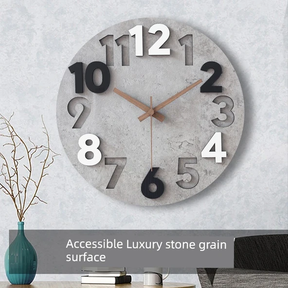 Modern Minimalist Duvar Saati 38 cm - Athena Gri Taş Akrilik Akrep - 2