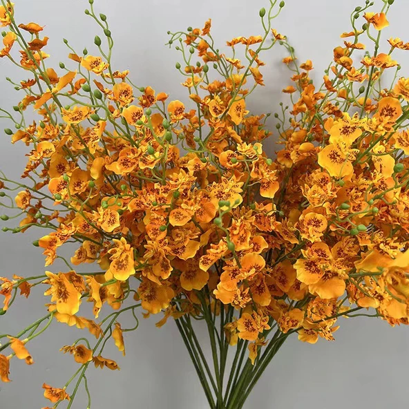 Yapay Dans Eden Orkide Çiçek Buketi - Büyük Dal Kırmızı 114cm - 12