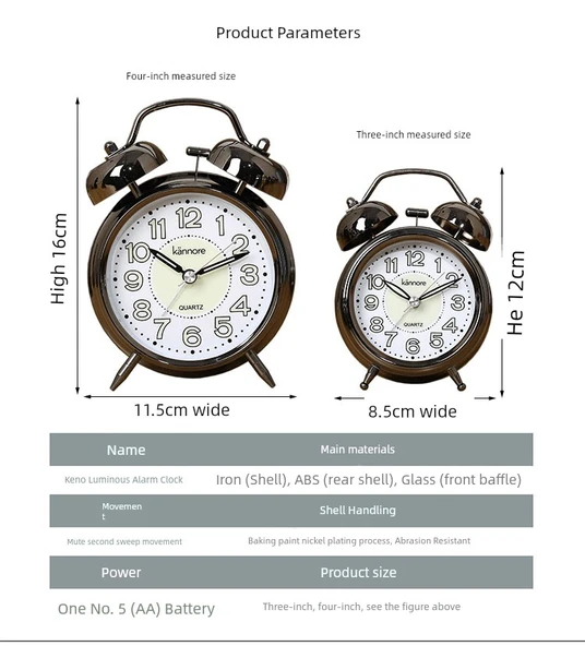 4 inç Bronz Beyaz Yüzeyli Metal Başucu Çalar Saat - Model 2 - 12