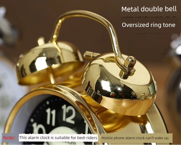 4 inç Bronz Beyaz Yüzeyli Metal Başucu Çalar Saat - Model 2 - 8