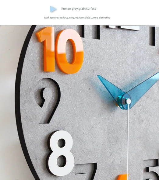 Modern Minimalist Duvar Saati 30 cm - Athena Gri Taş Akrilik Akrep - 10