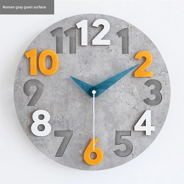 Modern Minimalist Duvar Saati 30 cm - Athena Gri Taş Akrilik Akrep - 9