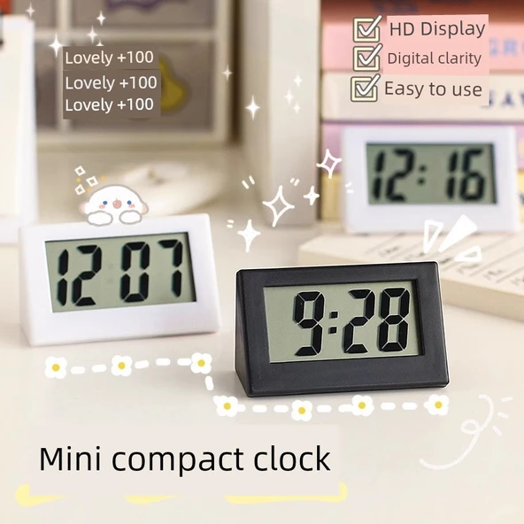 Mini Masaüstü Elektronik Saat - Beyaz Mini Saat +2 Dijital - 2