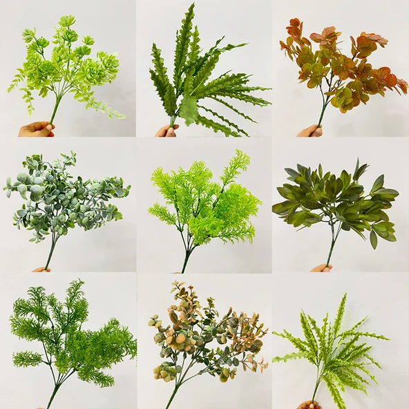 Yapay Yeşil Ev Dekoratif Okaliptüs Eğrelti Otu Yaprak Demeti - No. 1 Dal - Resim 2