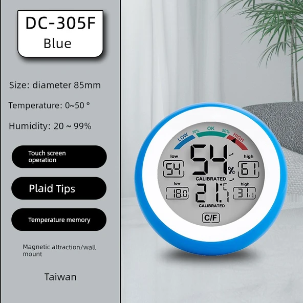 Elektronik Higrometre - DC305F Mavi - Konfor Göstergesi ve Hafıza