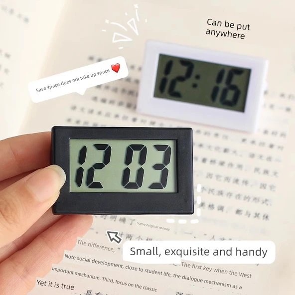 Mini Masaüstü Elektronik Saat - Siyah Mini Saat +2 Dijital - 5