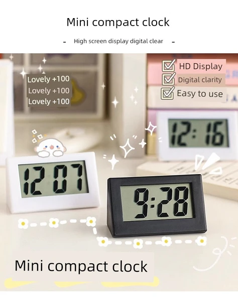 Mini Masaüstü Elektronik Saat - Siyah Mini Saat +2 Dijital - 7