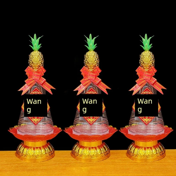 18cm Kalınlaştırılmış Plastik Beyaz Şeker Kulesi Seti - Tabak, Etiket, Çiçek ve Ananas - 3