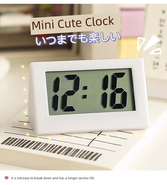 Mini Masaüstü Elektronik Saat - Siyah Mini Saat +2 Dijital - 12