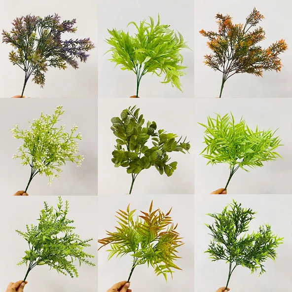 Yapay Yeşil Ev Dekoratif Okaliptüs Eğrelti Otu Yaprak Demeti - No. 1 Dal - Resim 3