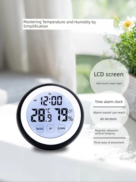 Elektronik Higrometre - DC306F Açık Yeşil - Arkadan Aydınlatmalı, Saat ve Alarm - 4