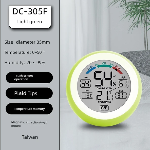 Elektronik Higrometre - DC305F Açık Yeşil - Konfor Göstergesi ve Hafıza