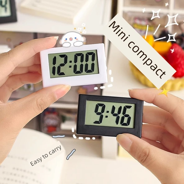 Mini Masaüstü Elektronik Saat - Beyaz Mini Saat +2 Dijital - 3