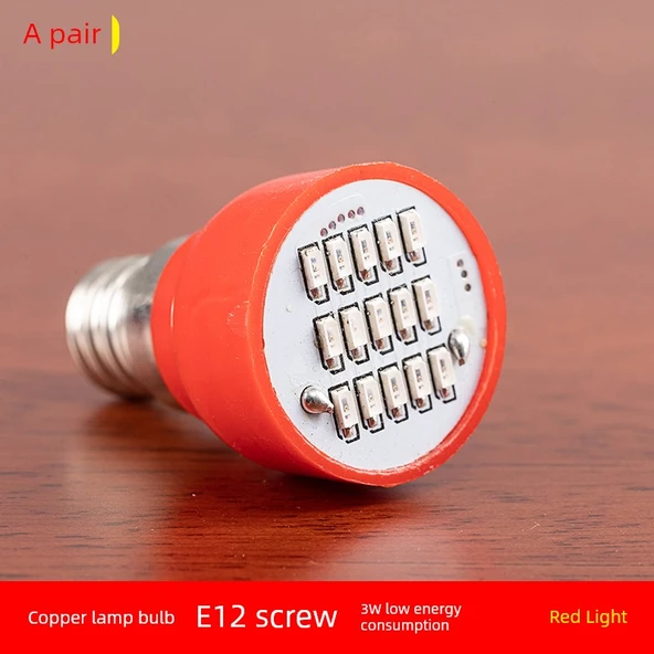 LED Buda Lambası E12 - Kırmızı Işık Plastik Gövde - Çift