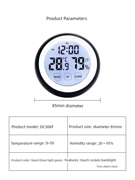 Elektronik Higrometre - THG617 - Arkadan Aydınlatmalı, Konfor ve Saat - 3
