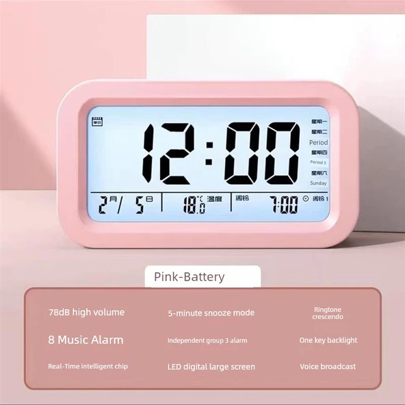 Dijital Masa Termometresi - Akıllı Sesli Yayın LCD Ekranlı Pilli - Pembe