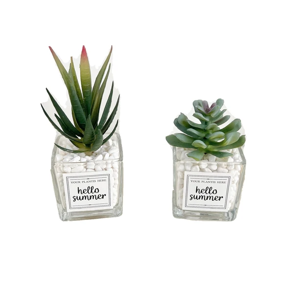 Yapay Sukulent Bitki - Küçük Aloe Vera + Küçük Kılıç Otu + Lotus Model - 6