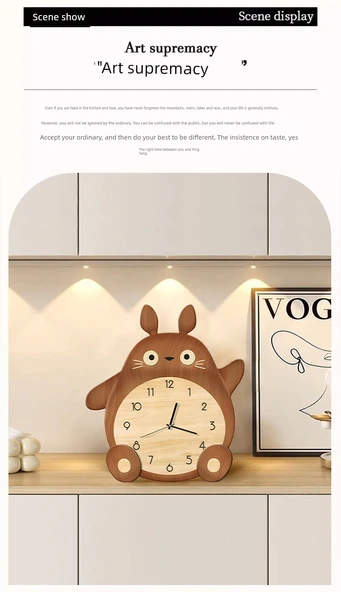 Totoro Desenli Ahşap Masa Saati - Model A - 21x24 cm - 10