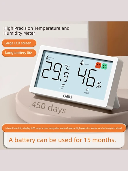 Dijital Termometre Higrometre - Beyaz, Alarmlı, Ay Güneş Takvimli Somatosensor Ekran - Resim 3