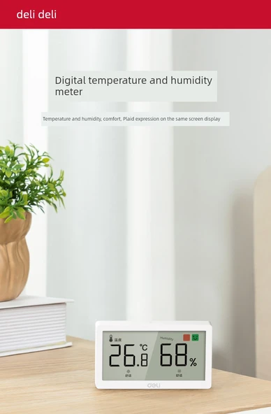 Dijital Termometre Higrometre - Beyaz, Alarmlı, Ay Güneş Takvimli Somatosensor Ekran - Resim 8