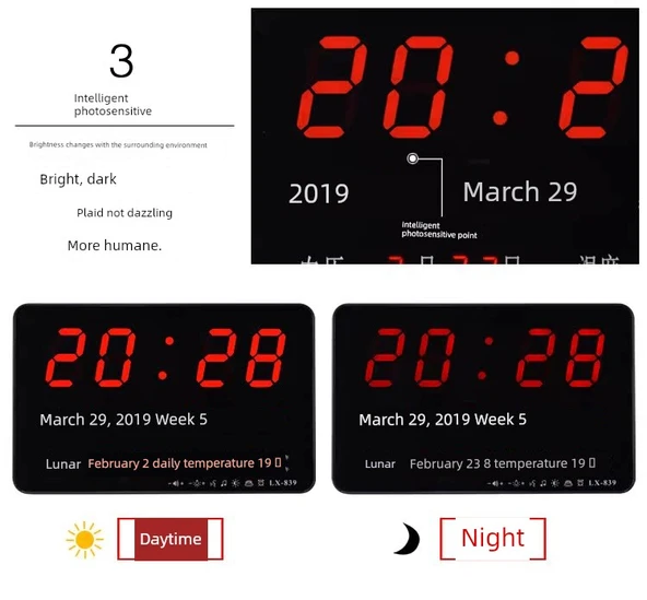 Masaüstü E-Takvim Alarm Saati - Gümüş Yeşil Işık - 9