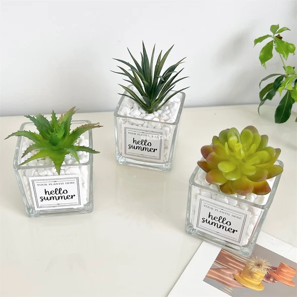 Yapay Sukulent Bitki - Küçük Aloe Vera + Küçük Kılıç Otu + Lotus Model