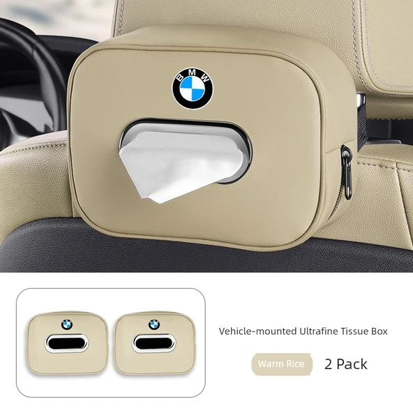 BMW 3 Serisi Araç İçi Ultrafilm Deri Mendil Kutusu - Sıcak Pirinç - 2 Adet