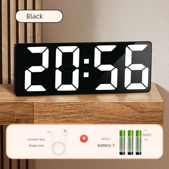 LED Minimalist Dijital Masa Saati - Siyah Kasa Beyaz Işık