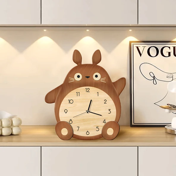 Totoro Desenli Ahşap Masa Saati - Model A - 21x24 cm - 2