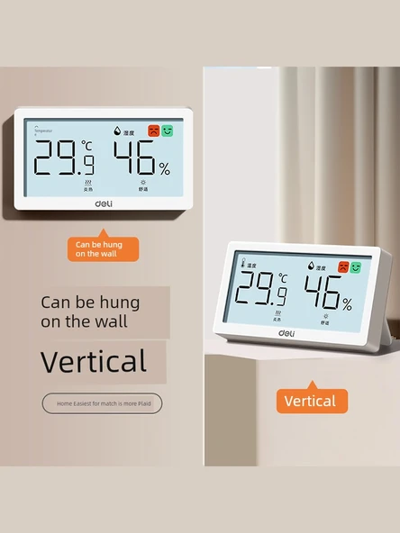 Dijital Termometre Higrometre - Beyaz, Alarmlı, Ay Güneş Takvimli Somatosensor Ekran - Resim 5