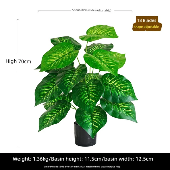 Saksıda Yapay Yeşil Bitki - Çiçek ve Yaprak Yeşil Gül 70cm