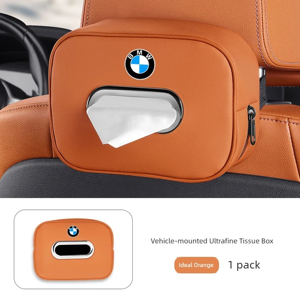 BMW 3 Serisi Araç İçi Ultrafilm Deri Mendil Kutusu - İdeal Turuncu - 1 Adet