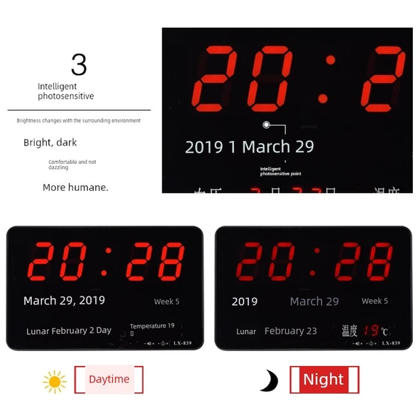 Masaüstü E-Takvim Alarm Saati - Gümüş [Beyaz Işık] - 6