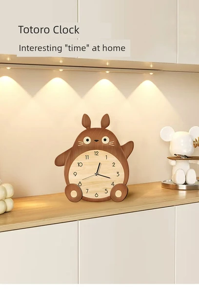 Totoro Desenli Ahşap Masa Saati - Model A - 17x19 cm - 7