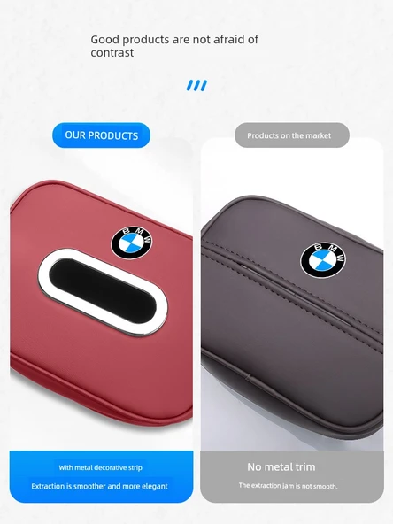 BMW 3 Serisi Araç İçi Ultrafilm Deri Mendil Kutusu - Asil Siyah - 1 Adet - 6