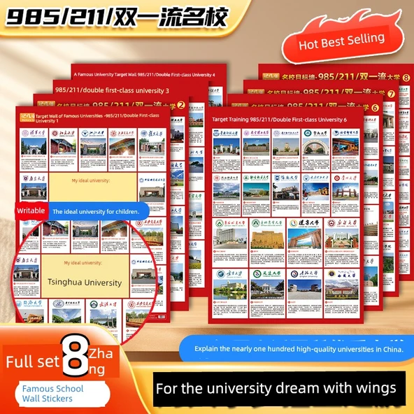 Üniversite Hedef Duvar Sticker - 8 Adet [147 Ünlü Okul Tanıtımı]