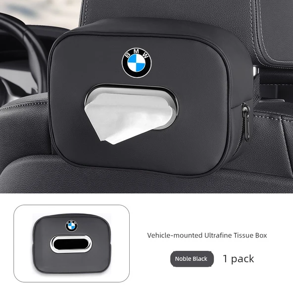 BMW 3 Serisi Araç İçi Ultrafilm Deri Mendil Kutusu - Asil Siyah - 1 Adet - 1