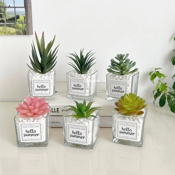 Yapay Sukulent Bitki - Küçük Aloe Vera + Küçük Kılıç Otu + Lotus Model - 8