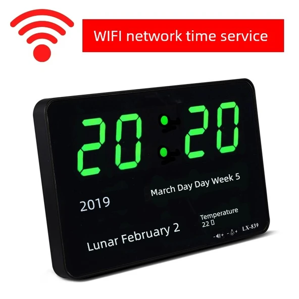 Masaüstü E-Takvim Alarm Saati - Siyah [Yeşil Işık] WIFI (Model 839)