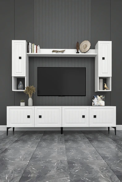 Happylife Furniture Design  %100 MDF Tv Ünitesi İşlemeli 180 Cm Renk Beyaz Aytaşı - 2
