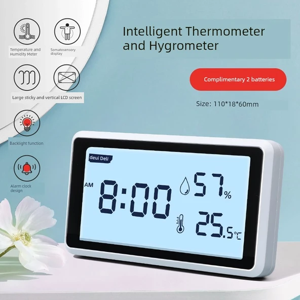 Elektronik Higrometre - Beyaz 4.7 inç Geniş Ekranlı Nem ve Sıcaklık Ölçer (Model 2)