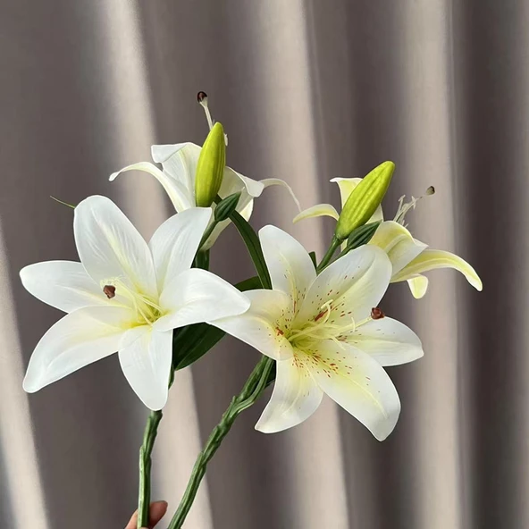 Yapay Zambak Çiçeği - 3 Çiçek 3 Gonca - Mor - 75cm - 11