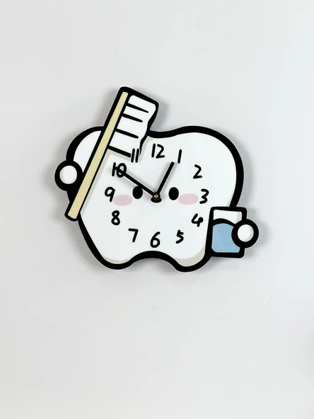 Diş Kliniği Çizgi Film Duvar Saati - Diş 25cm x 22cm (Mini Boy) - 6