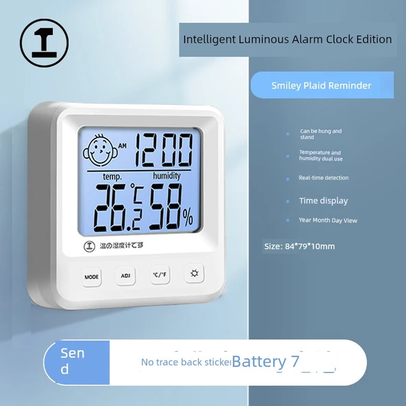 Akıllı Işıklı Gülümseyen Yüz İkonlu Alarm Saatli Termometre