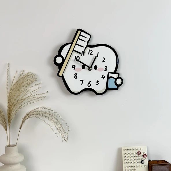 Diş Kliniği Çizgi Film Duvar Saati - Diş 25cm x 22cm (Mini Boy) - 12