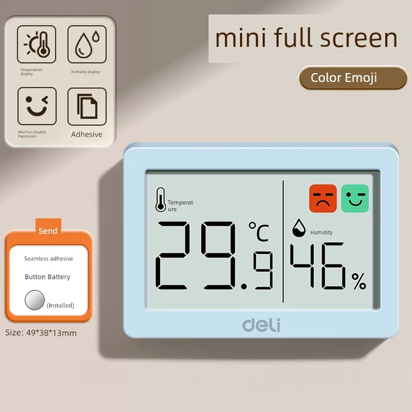 Dijital Higrometre - Mavi Mini Sevimli Eğlenceli - Tam Ekran